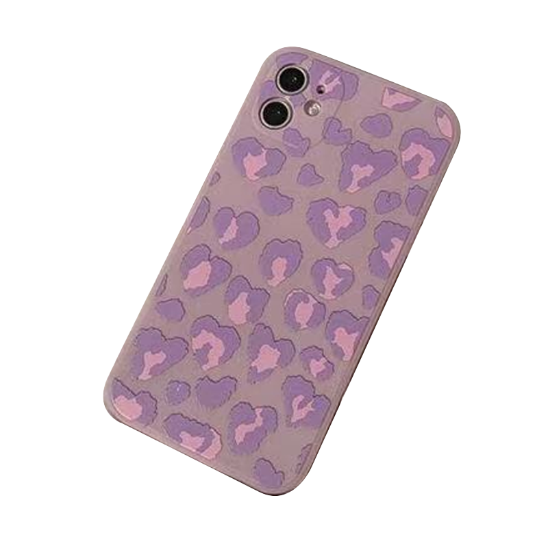 Soft Case Tpu Motif Print Leopard Ungu Untuk Iphone    11 12 Pro Max 6 6s