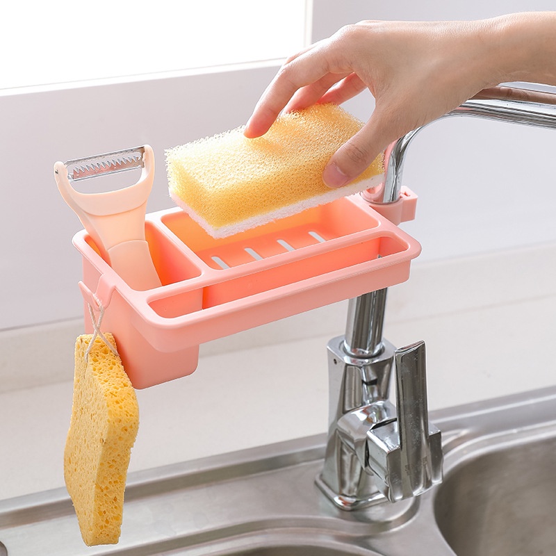 1Pc Multifunction Kitchen Sink Strainer Storage Basket / Sink Triangular Drain Basket / Faucet Storage Drain Rack For Organize Sponge, Soap, Rag, Wash Cloth