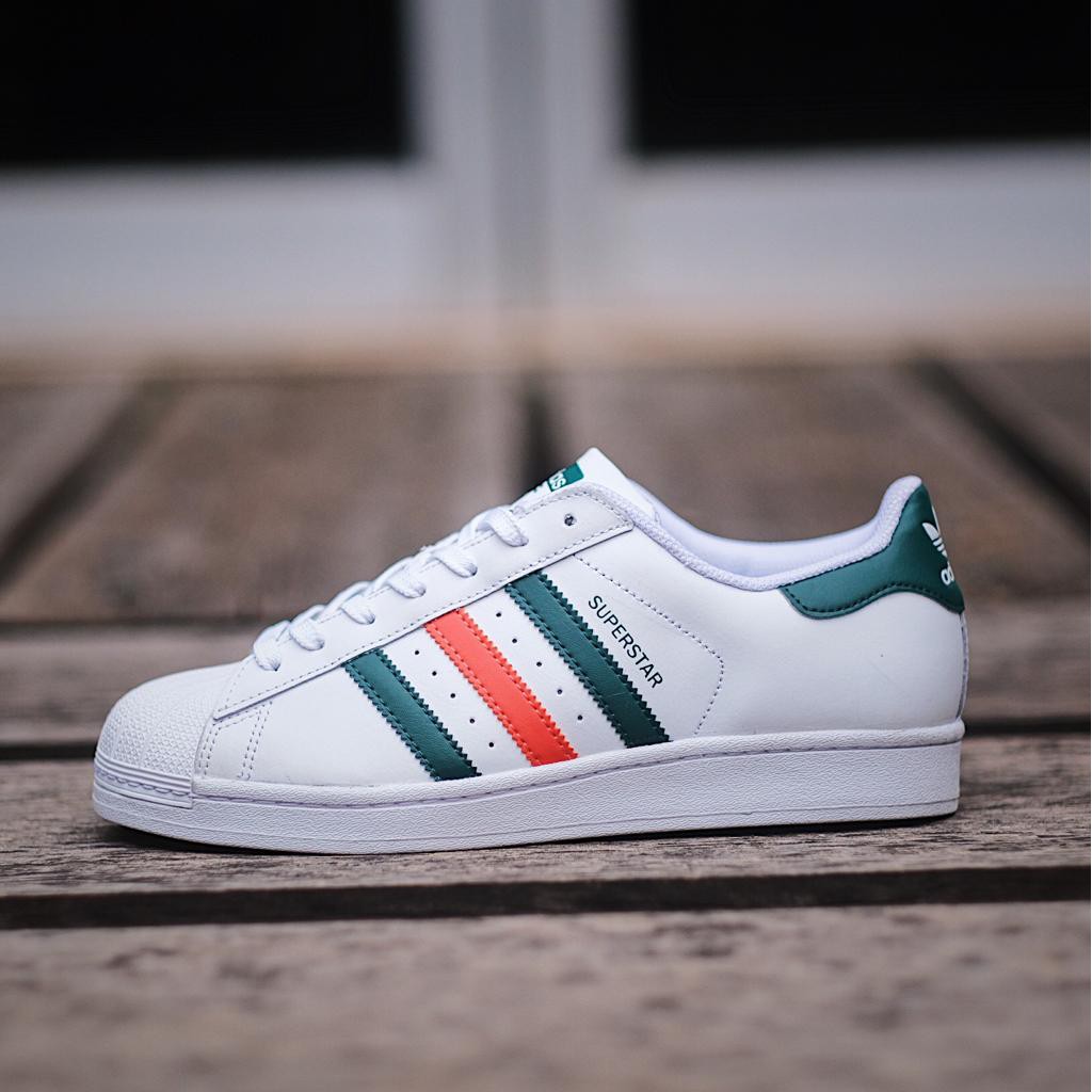 adidas superstar white green orange