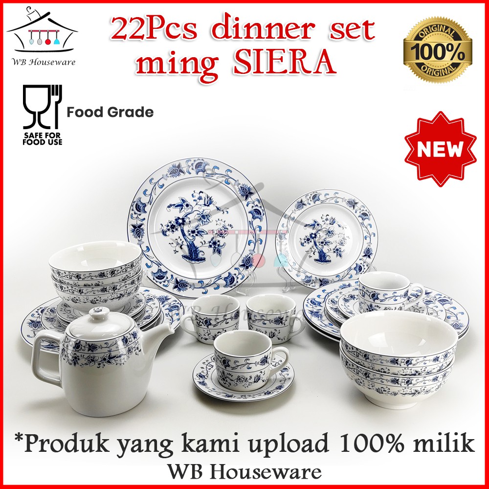 Piring Makan Set Blue Oriental Ming Isi 22pcs Dinner Set keramik SIERA