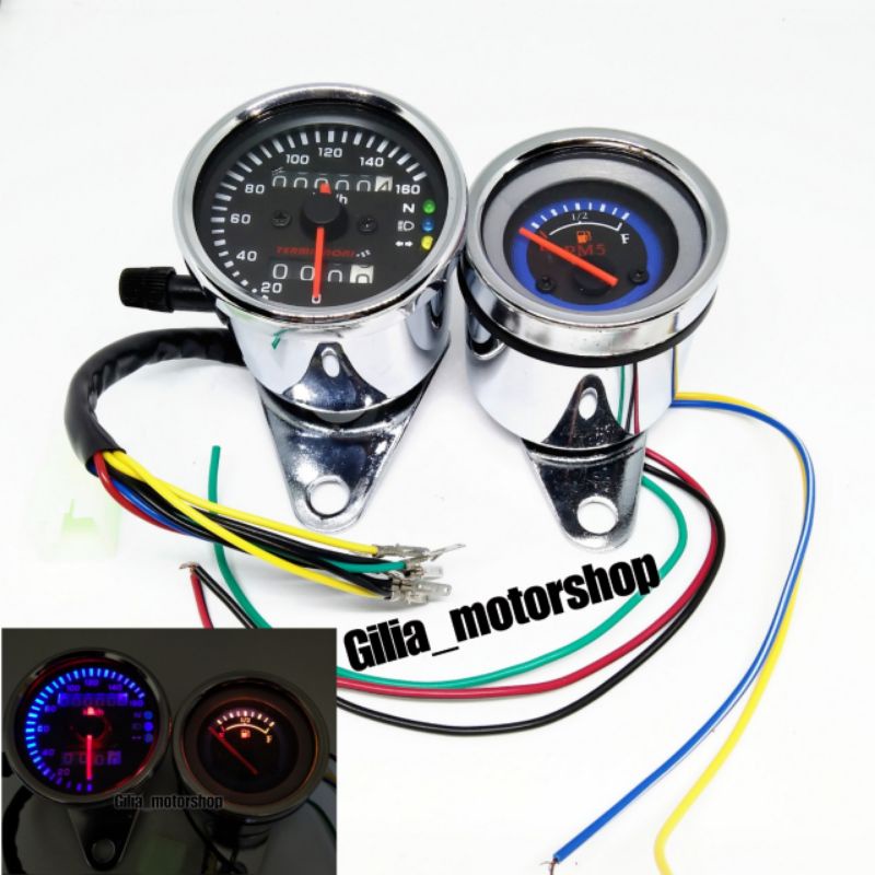 paket Kilometer Indikator Plus Speedometer Amper Bensin Jarum Fuel meter Bensin Universal Motor