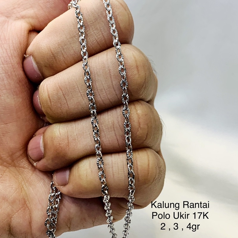 Kalung Rantai Emas Asli Model Polo Ukir Kilap Putih Kadar 750 17K 2 3 4 5 gr gram Dewasa