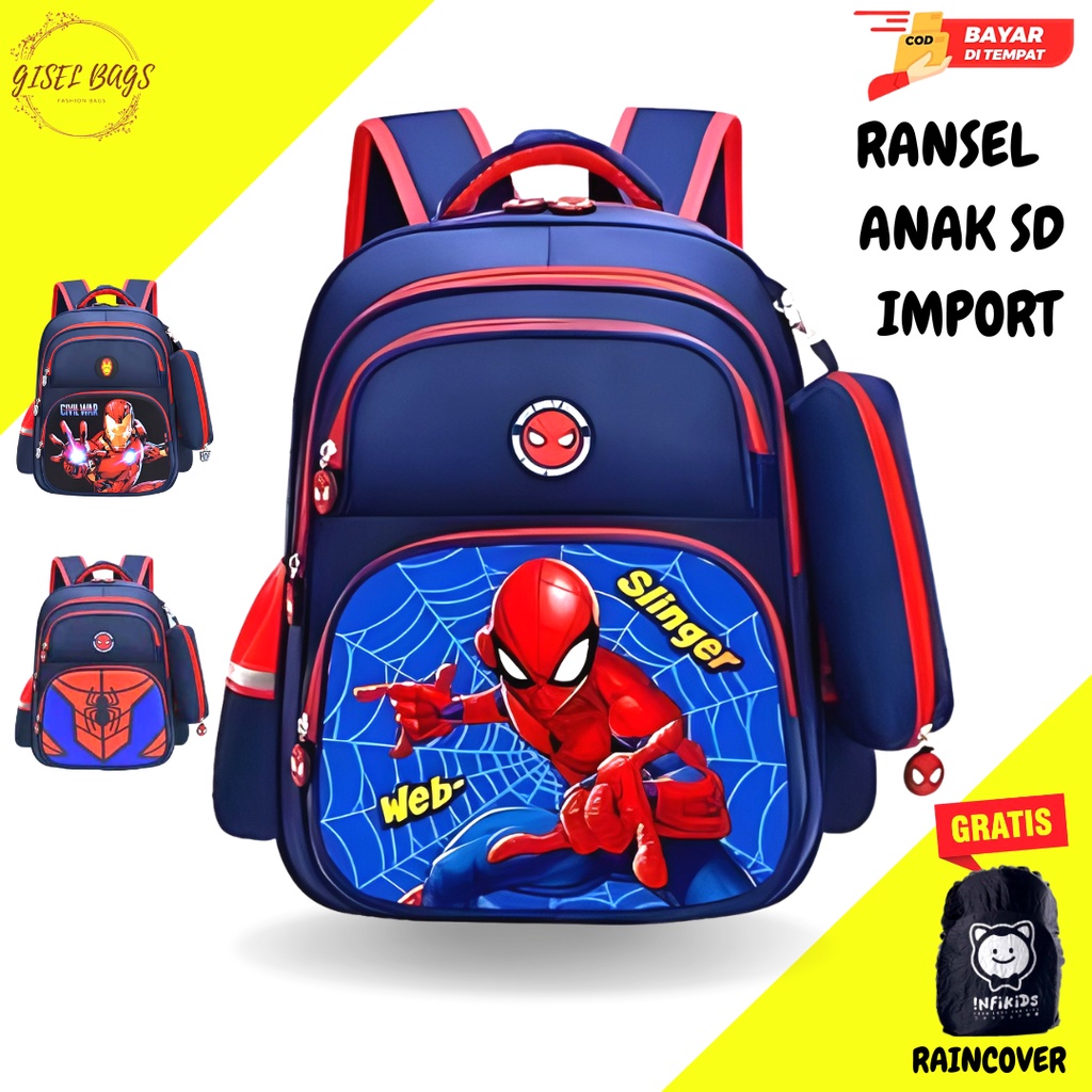 Tas sekolah anak laki laki sd terbaru import gambar karakter superhero gratis kotak pensil anti air