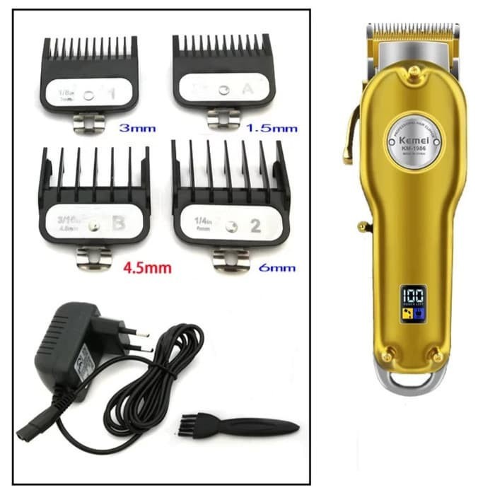 Alat Mesin Cukur Pangkas Rambut Kemei Km 1986 Hair Cliper Recharger Gold