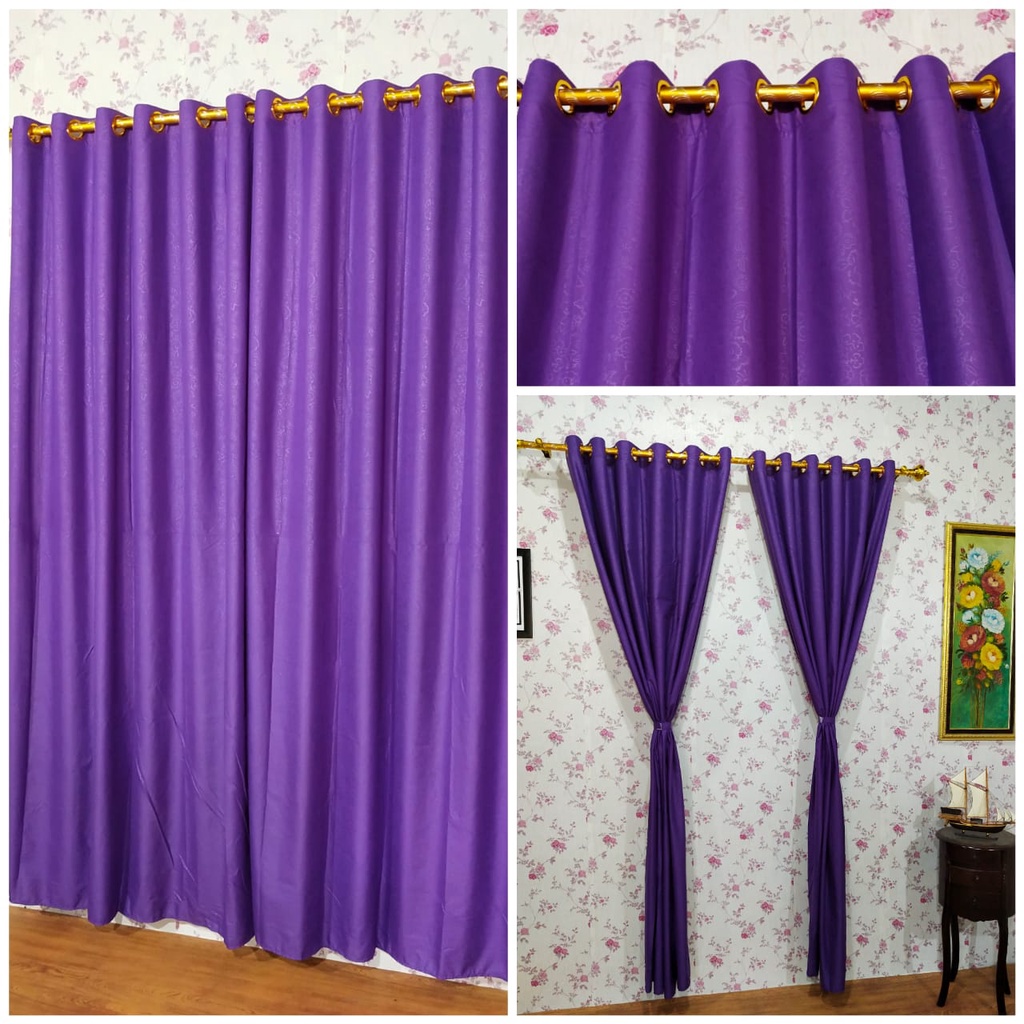 Gorden Polos Embos murah smokring 12 lubang Pintu Jendela Gorden Coklat polos Gordyn Hordeng Tirai-UNGU T220X135