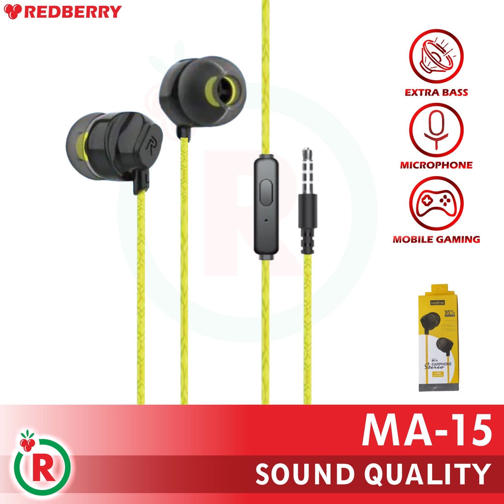 SUKSES-Headset Realme MA-15 BASS music telfon game earphone with mic