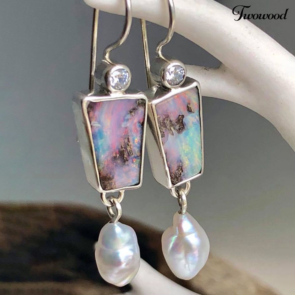 Twowood 1 Pair Women Drop Earrings Colorful Faux Stone Faux Pearl Exquisite Rhinestone Shiny Hook Earrings for Daily Wear
