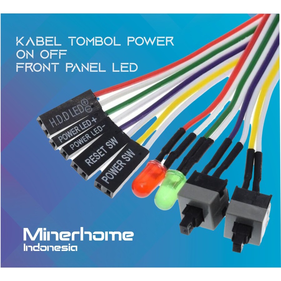 Kabel Tombol Power Reset On Off Front Panel LED Mining BTC