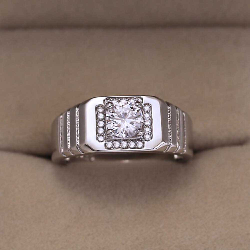 S925 Perak Cincin Pria Baja Titanium Berlian Kristal Perhiasan Fashion Ring