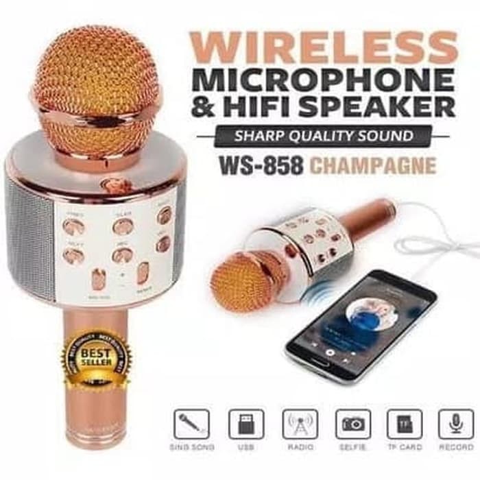 SPEAKER MIC KARAOKE WS 858 MICROPHONE BLUETOOTH WIRELESS