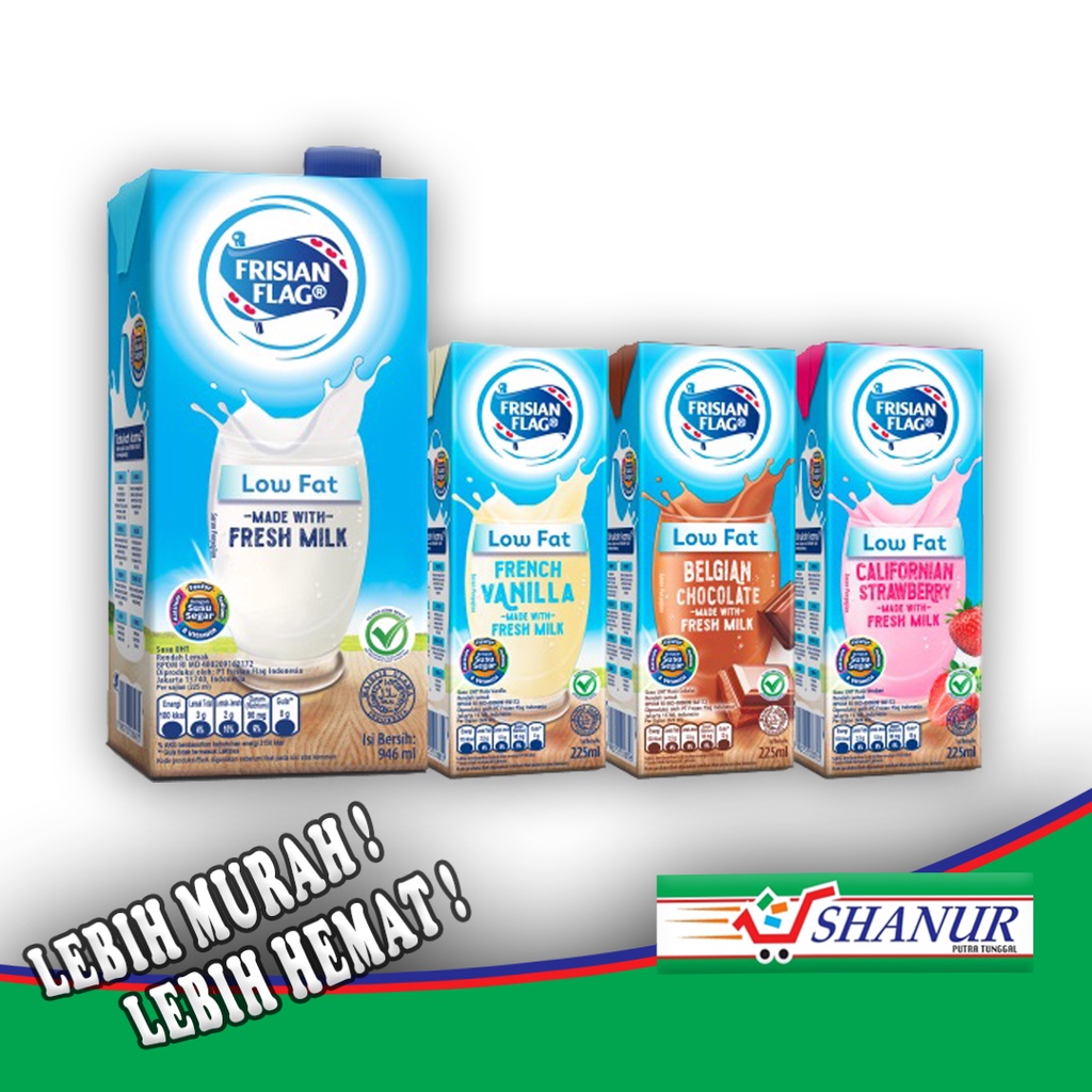 

Frisian Flag UHT low fat siap minum 225ml/946ml coklat, freshmilk, strawberry, french vanila