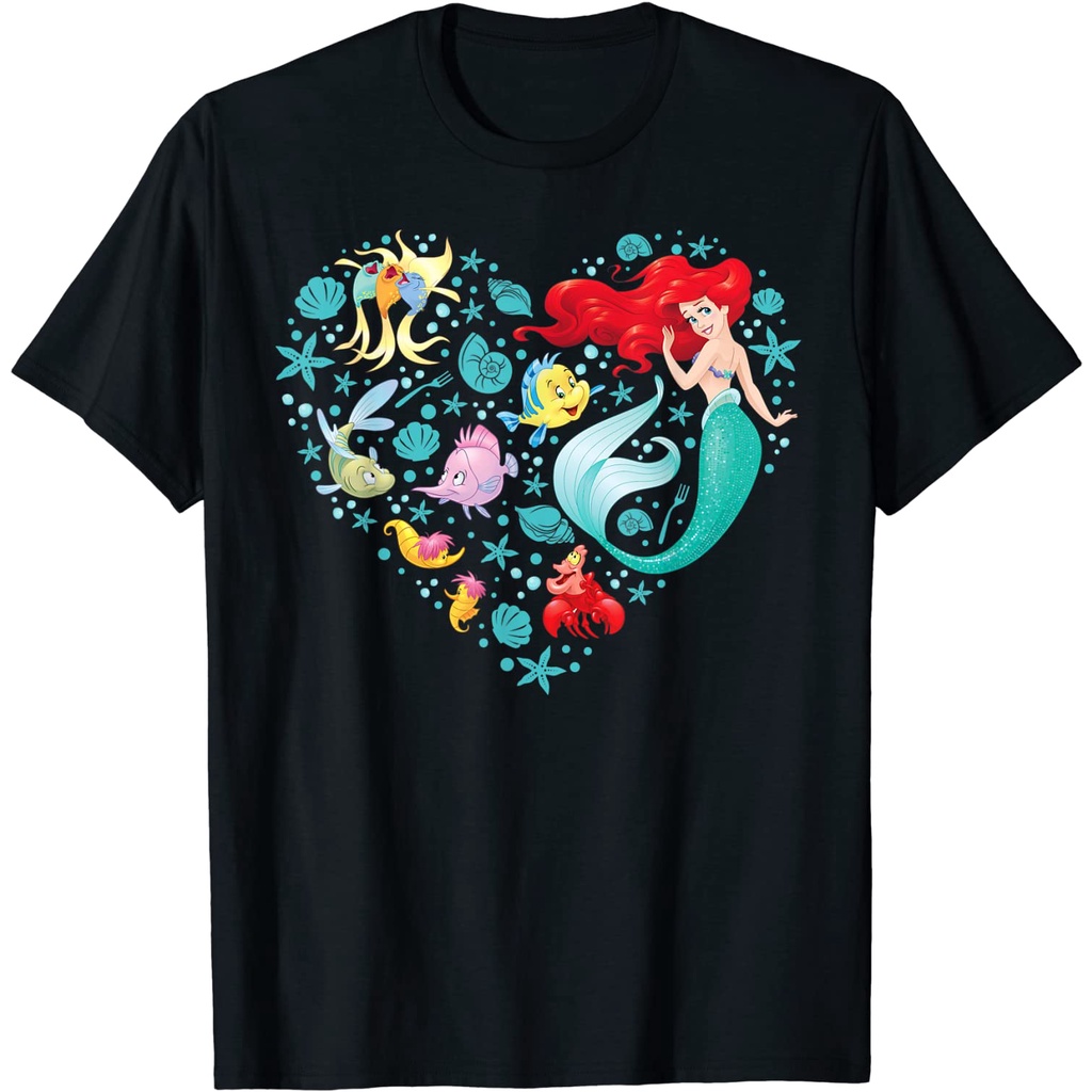 Baju Kaos Disney Princess Ariel Flounder and Sebastian Collage Heart T-Shirt