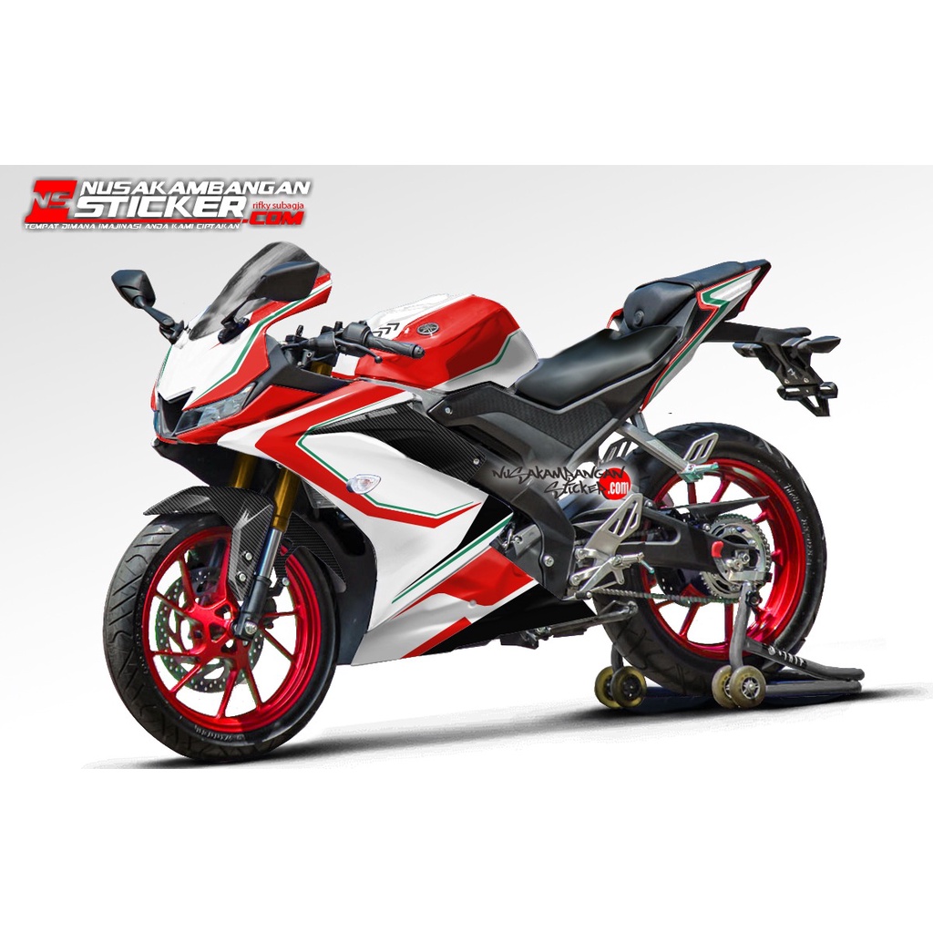 Stiker R15 V3 Putih Merah List Hijau
