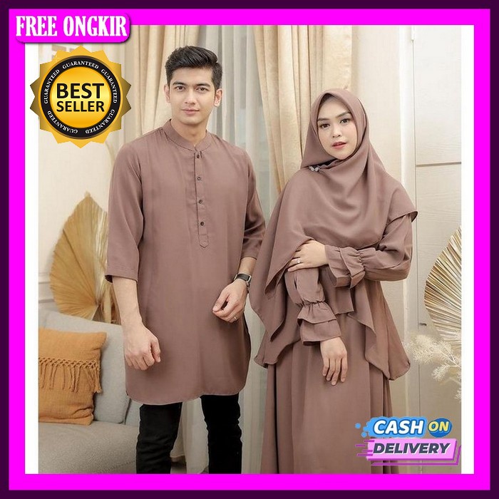 Baju Gamis Pasangan Couple Muslim Brukat Lengan Panjang - Couple Pelino - Size M - L - Xl Gamis Coup
