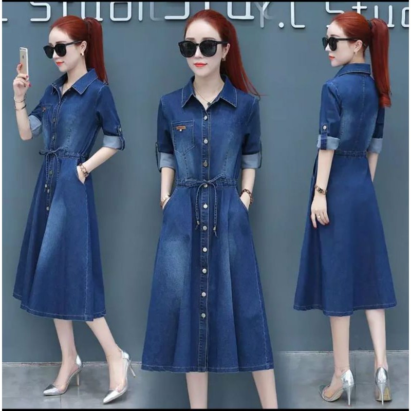 LONG TUNIK JEANS WANITA LENGAN PJG