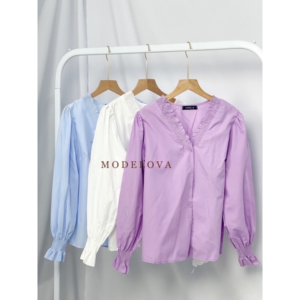 MDLV ~ 8071# Bonitta V Neck Shirt Blouse Korea Look Blouse Premium Atasan Import Fashion Import