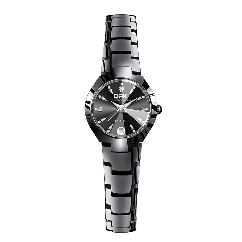 OPK Jam Tangan Wanita Anti Air Original Branded Cewek Anti Air  Kuarsa Stainless Steel Rantai Terbaru 2024 Model 8105-Hitam