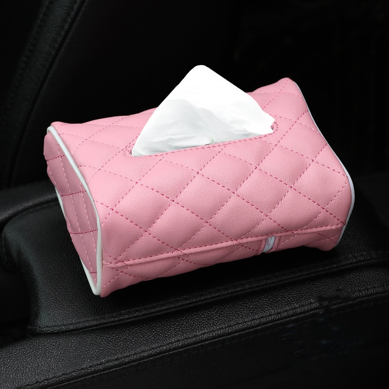 Kotak Tisu Bahan Kulit PU Warna Pink / Merah / Hitam Untuk Sun Visor Mobil