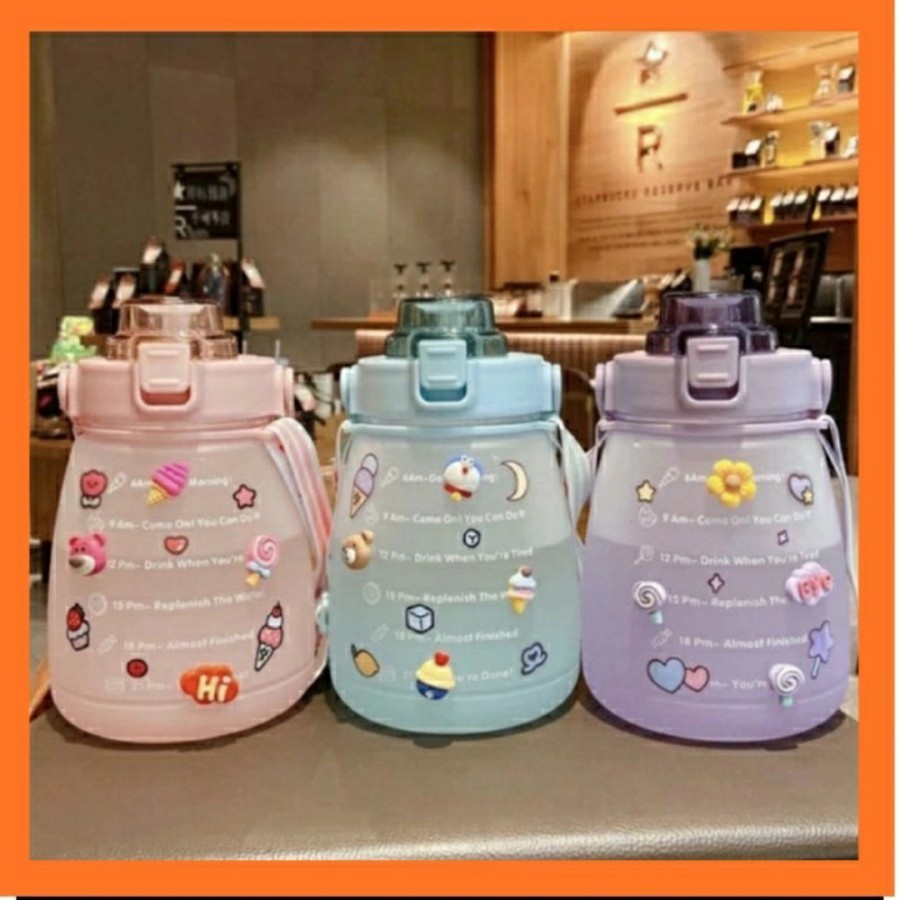 Tumbler Minum 1 3 Liter Plus Tali dan Stiker 2D 3D Gemoy Pastel Tidak Mudah Pecah Murah Lucu Ready S