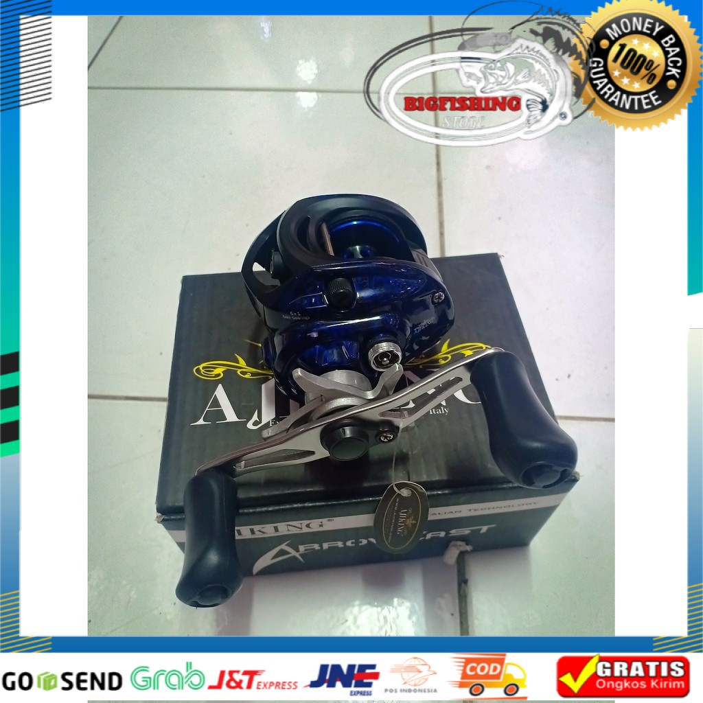 Reel Baitcasting Ajiking Arrow Cast High Ratio Hitam List Biru