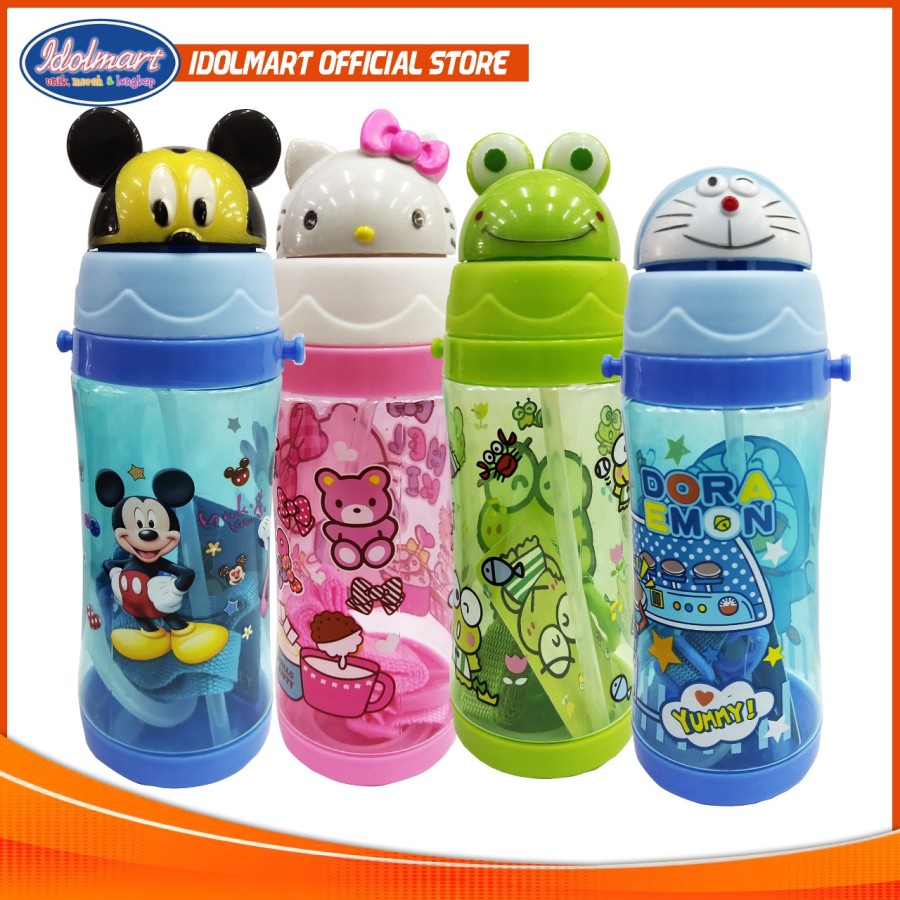 IDOLMART Botol Minum KEPALA Karakter Anak Sedotan - 400ml Idolmart Surabaya