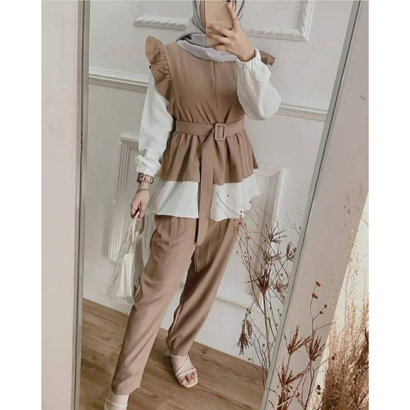 PROMO ONE SET STANDART L/XL - JUMBO XXL / MOSCREPE - RAYON / Malika One Set// One Set Terbaru Kekinian Moscrepe Wanita // FREE BELT TALI PINGGANG