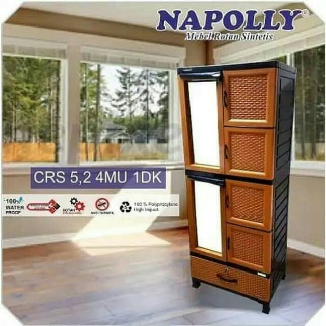 Lemari Plastik Cermin  Rotan Napolly