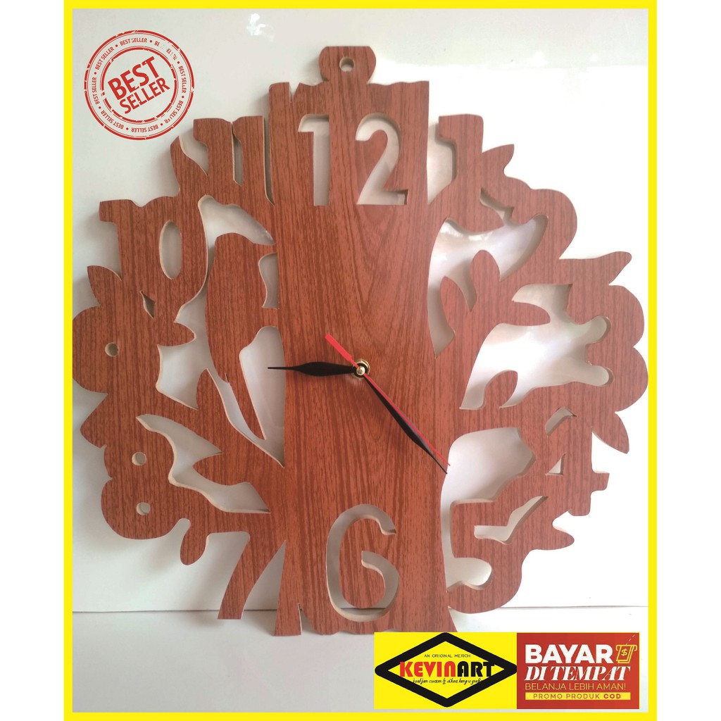 JAM DINDING CUSTOM KAYU UNIK KARAKTER MOTIF POHON BESAR TERBARU MURAH TERLARIS