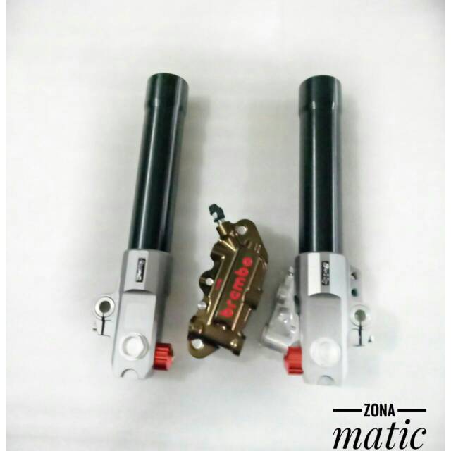 Paketan shock depan rt stage 6 copy ori + breket + kaliper brembo monoblok+baut kerucut