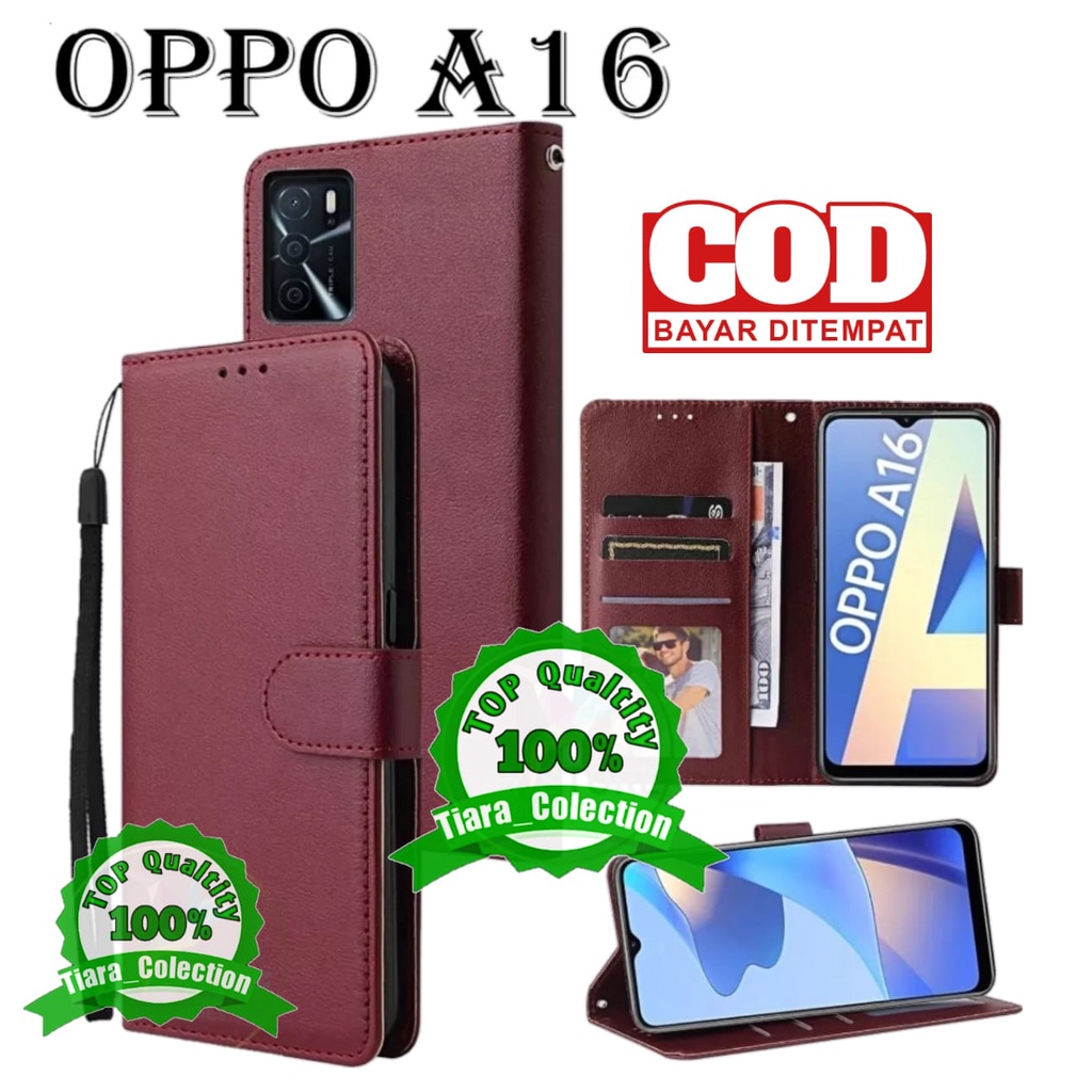 OPPO A16 Leather Flip Case Wallet Oppo A16 Dompet Hp Buka Tutup Stand Cover Handphone