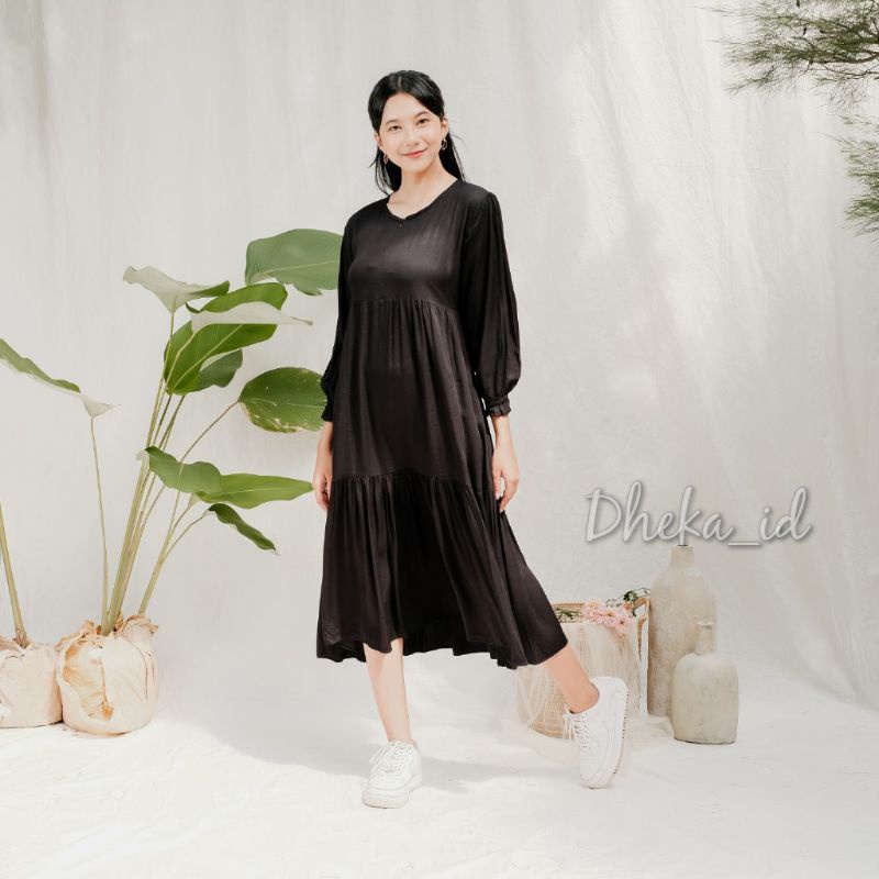 Diora Midi Dress Korea - Midi Dress Rayon Twill - Dress Busui