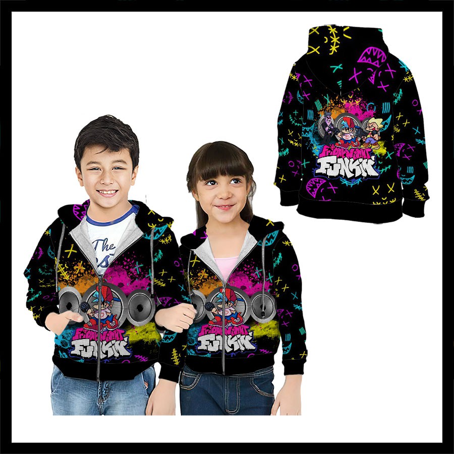 Jaket Hoodie Anak Pria Wanita Permainan Dance Friday Night Funkin Custom Fullprint