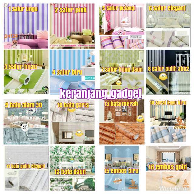 wallpaper dinding salur pink, hijau, biru, ungu, pelangi ...