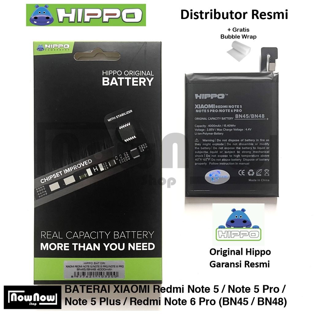 Baterai Hippo Xiaomi Redmi Note 5 / Note 5 Pro / Note 5 Plus BN45 BN 45 - Redmi Note 6 Pro BN48 BN 48 4000 mAh Garansi Resmi Hippo Original Batre Batrai Battery HP