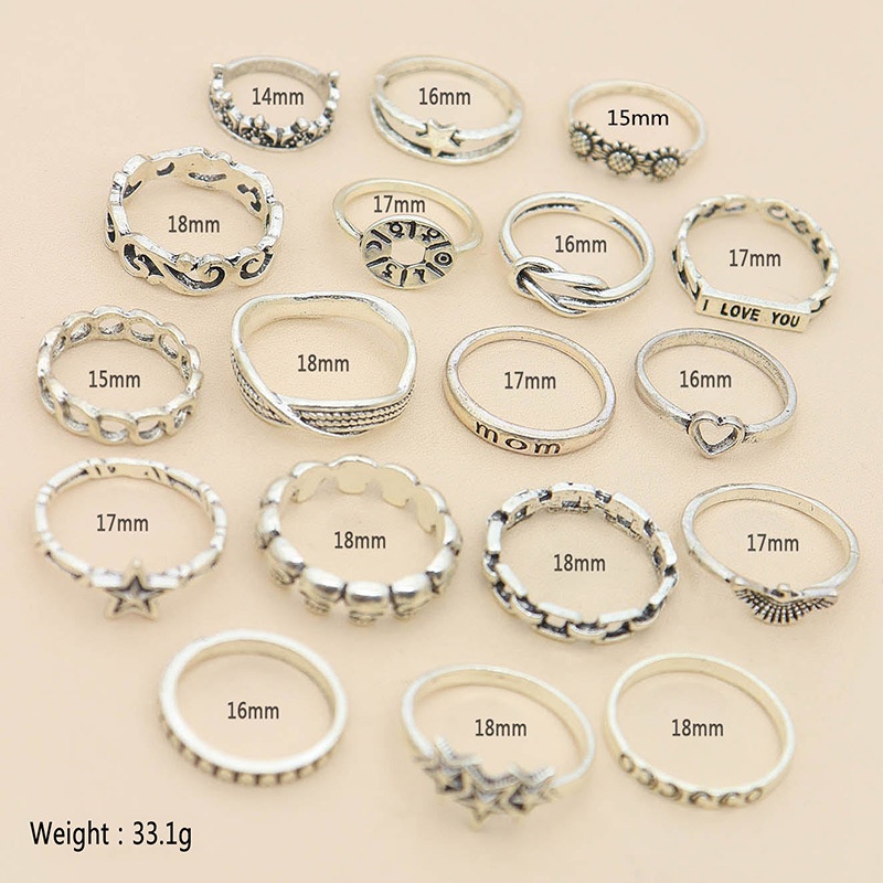 18pcs / set Cincin Sendi Jari Aneka Bentuk Warna Silver