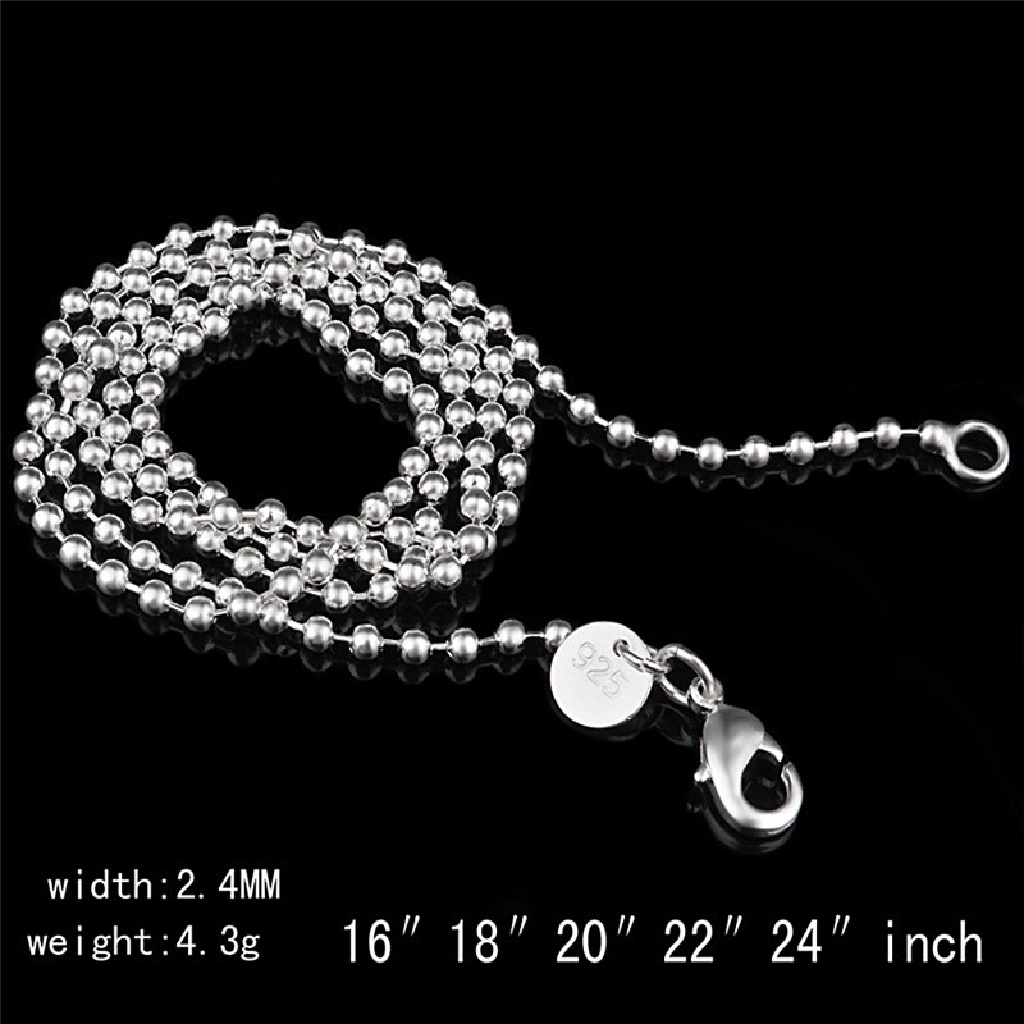 (AdornmentNo1) Kalung Rantai Lapis Silver 2.4MM 16-24 &quot;Dengan Liontin Bola Bulat Untuk Pria / Wanita