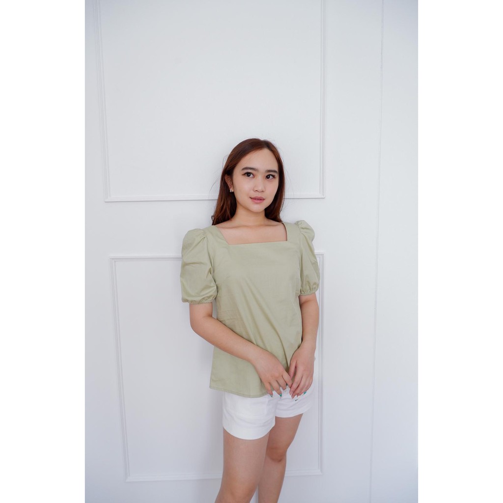 BLOUSE WANITA - ATASAN BAJU WANITA BAHAN KATUN [ JOSIE TOP ] - HAZEL CLOTHING-LIGHT GREEN