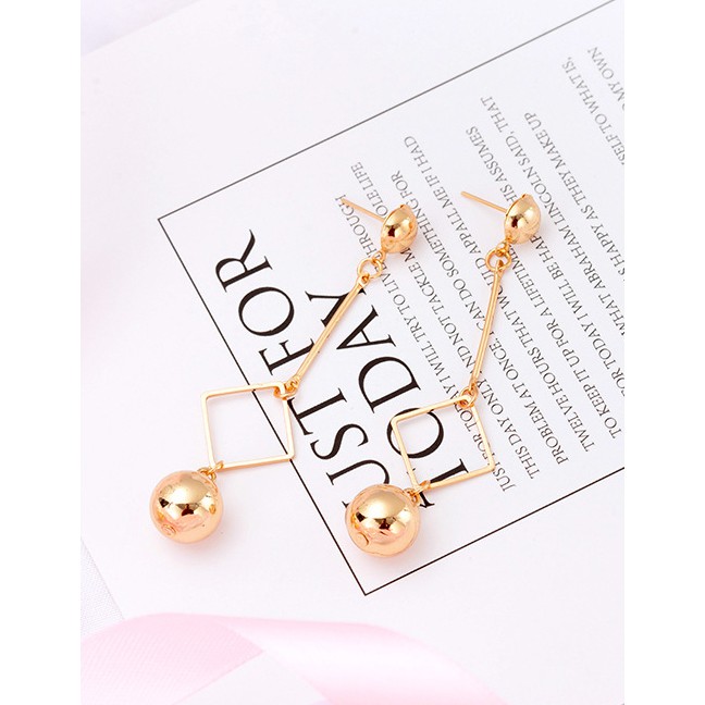 LRC Anting Tusuk Fashion Gold Color Balls Decorated Long Earrings