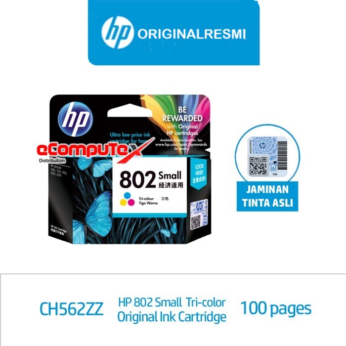 CARTRIDGE HP 802 SMALL COLOR / TINTA CATRIDGE HP802 SMALL COLOUR ORIGINAL - RESMI