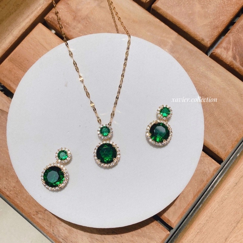 Jade Titanium Jewelry Set / Aksesoris Kalung Anting Fashion Titanium
