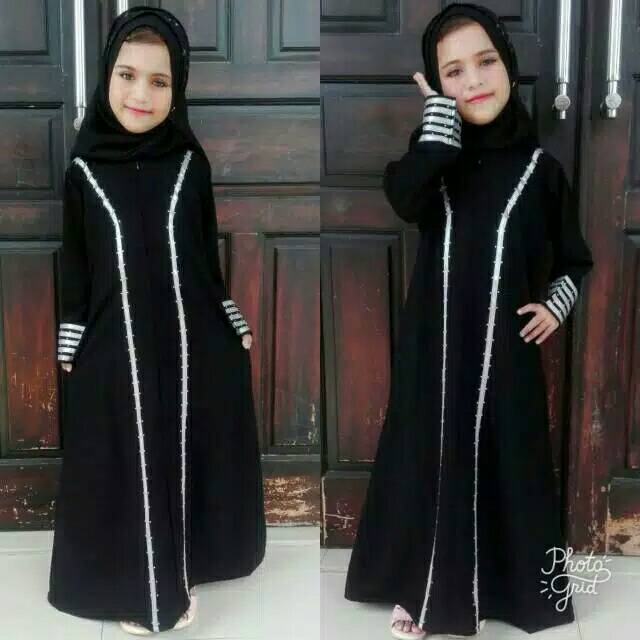 Abaya anak hitam pita silver bordir turki