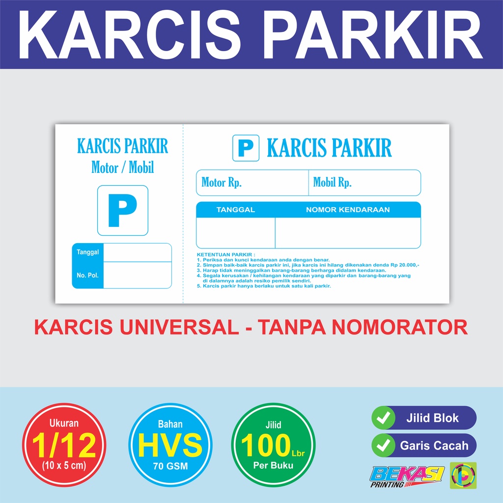 Karcis Parkir Universal Non Custom Mobil / Motor