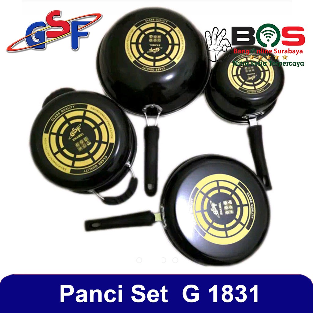 Panci Set Enamel GSF 1831 GSF-1831 GSF1831 Cookware Set Tutup Kaca