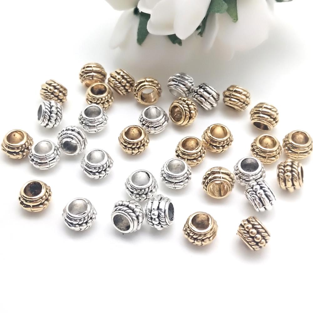 Baru 30 Pcs/lot 6*8 Mm Tiga Lapisan Oblate Beads Zinc Alloy Spacer Beads untuk DIY Gelang Aksesoris Membuat Perhiasan