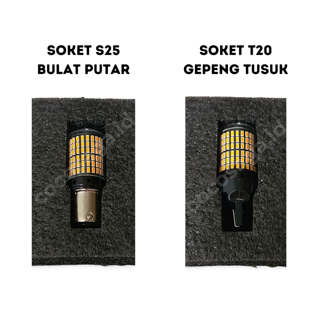 Sein Super Bright / Sein 'dajjal' - LED 144 mata Canbus No-Error 20watt 12-24 volt T20 7440 gepeng tancap / S25 Bayonet 1156 bulat putar- SUPER TERANG (1pcs/biji)