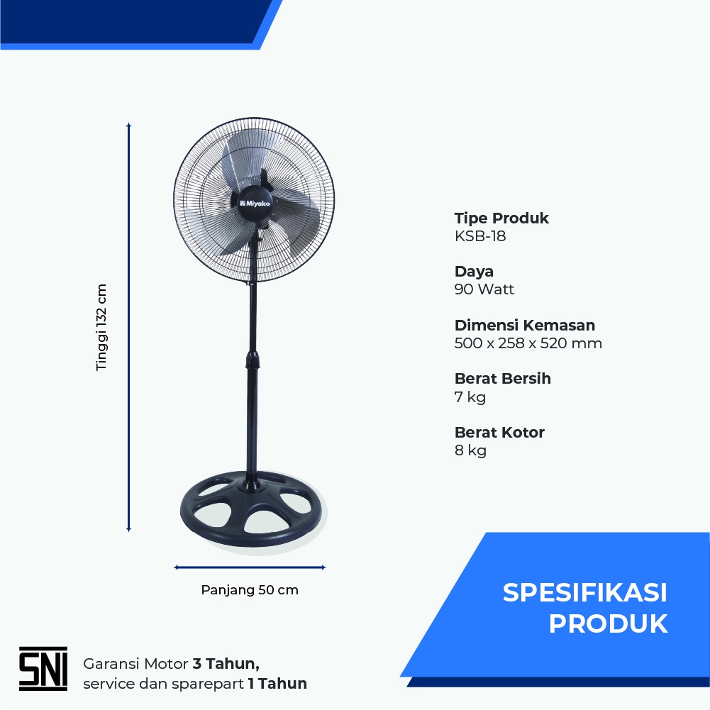 Miyako Stand Fan Besi 18&quot; KSB-18 Industrial Fan Kipas Angin Berdiri Miyako KSB18 18 Inch