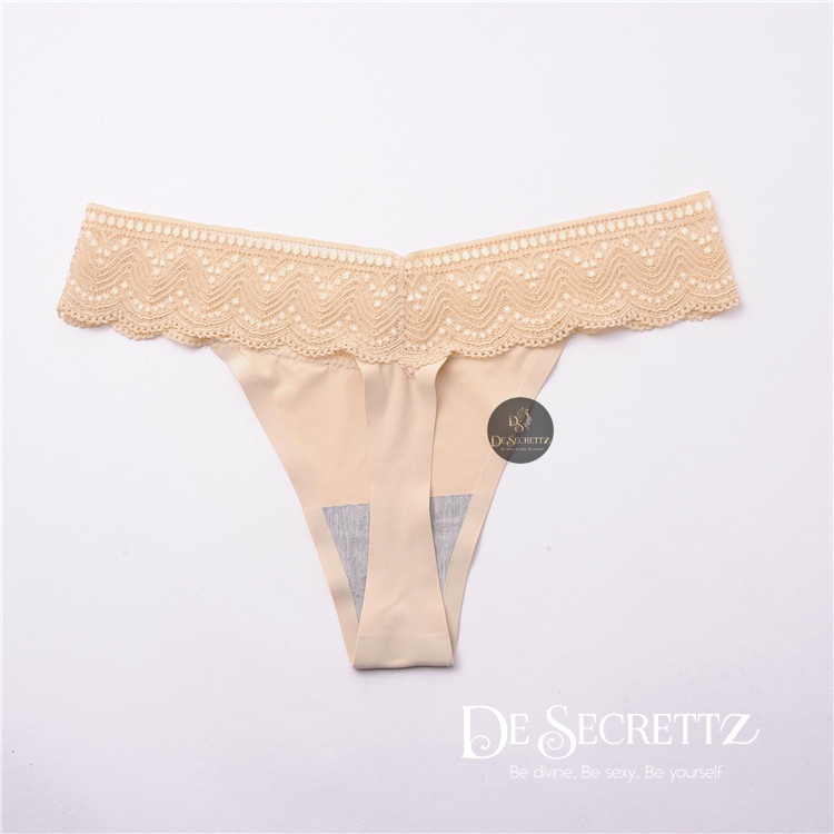 DeSecrettz PANTIES #037 Celana Dalam Wanita, Sexy Lace Seamless Ice Silk Low Waist Thong T