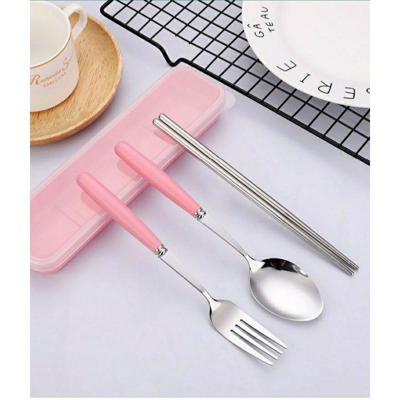 Set Sendok Alat Makan 3 in 1 / Sendok Makan Stainless 1 Set isi 3 Pcs