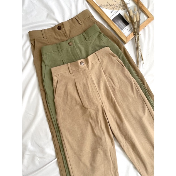 HIZA - Leira Pants  | Celana Basic Linen Rami highwaist