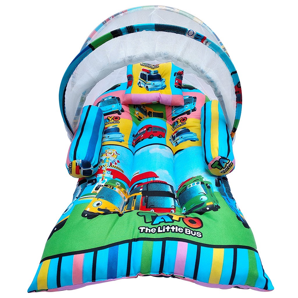 Tempat Tidur Bayi Lipat Berkelambu Motif Sunny Farm Kain Katun | Kasur Bayi Lipat | Matras Bayi-18.tayo